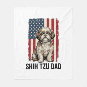 Shih Tzu Dad Patriotic Vintage Dog Shirt Design_1 Fleece Blanket