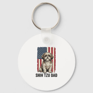Shih Tzu Dad Patriotic Vintage Dog Shirt Design_1 Key Ring