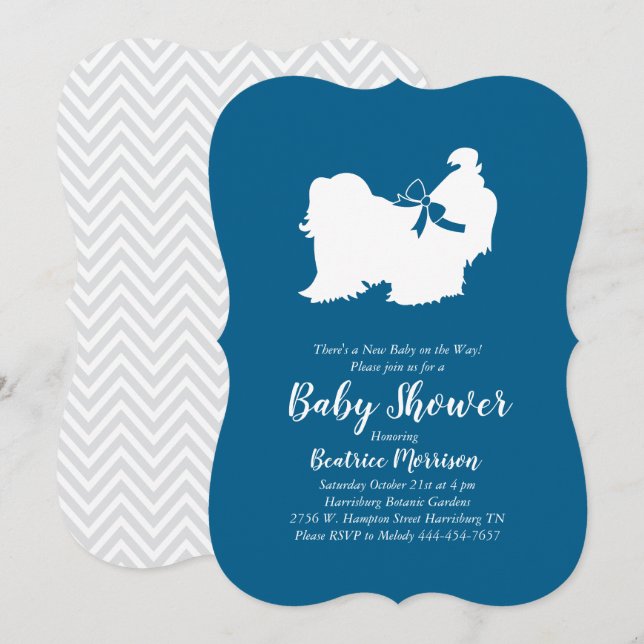 Shih Tzu Dog Baby Shower Blue Boy Invitation (Front/Back)