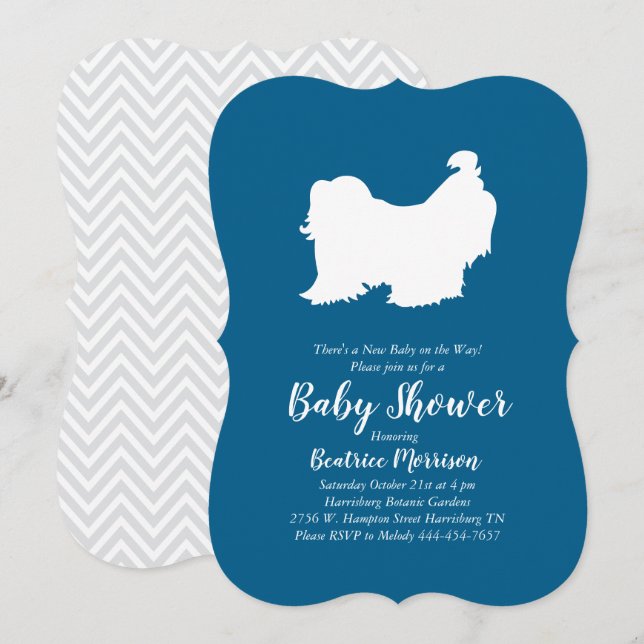 Shih Tzu Dog Baby Shower Blue Boy Invitation (Front/Back)