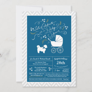 Shih Tzu Dog Baby Shower Blue Boy Teddy Bear Invitation