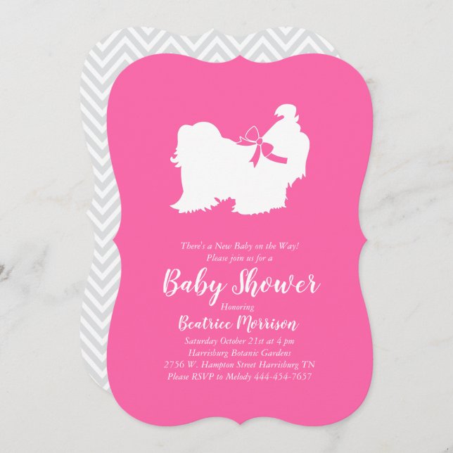 Shih Tzu Dog Baby Shower Pink Girl Invitation (Front/Back)