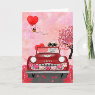 Shih Tzu Dog Car with Hearts Valentine's Card