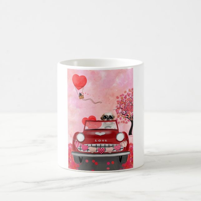 Shih Tzu Dog Car with Hearts Valentine's   Coffee Mug (Center)