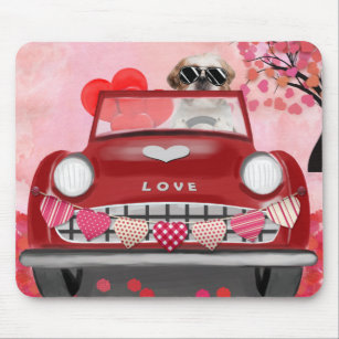 Shih Tzu Dog Car with Hearts Valentine's   Mouse Mat