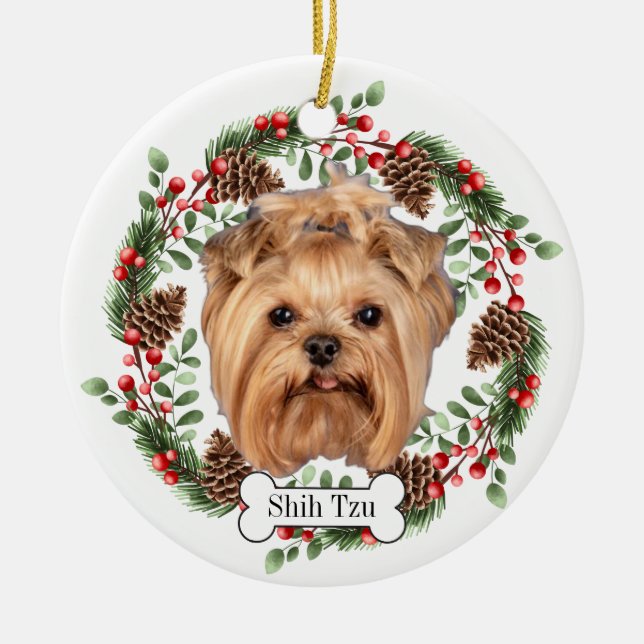 Shih Tzu dog Ceramic Tree Decoration (Front)