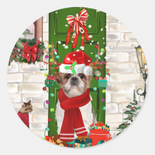 Shih Tzu Dog Christmas  Classic Round Sticker