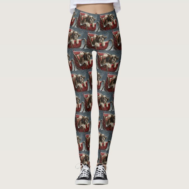 Shih Tzu Dog Christmas Festive Leggings (Front)