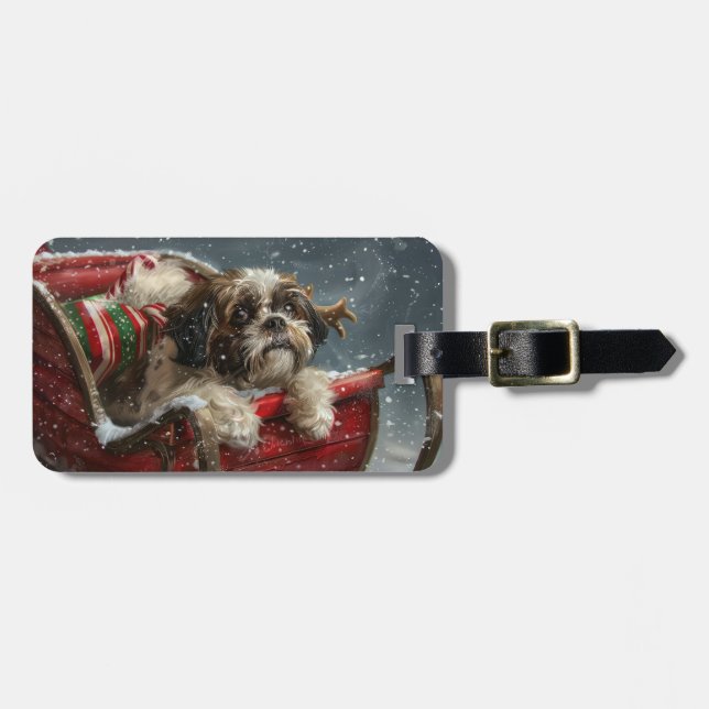 Shih Tzu Dog Christmas Festive Luggage Tag (Front Horizontal)