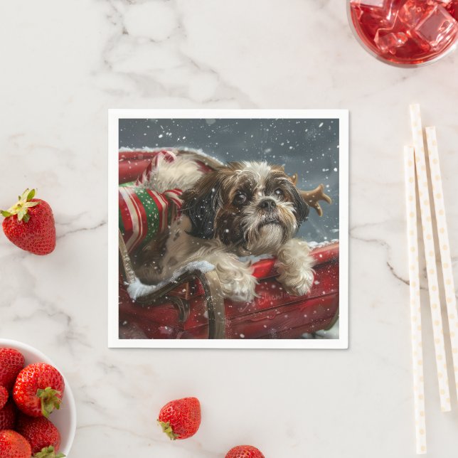 Shih Tzu Dog Christmas Festive Napkin (Insitu)