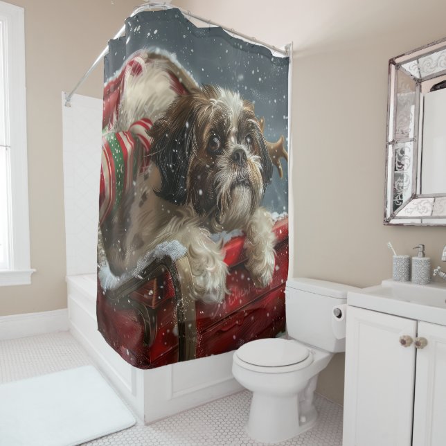Shih Tzu Dog Christmas Festive Shower Curtain (In Situ)