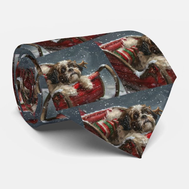 Shih Tzu Dog Christmas Festive Tie (Rolled)