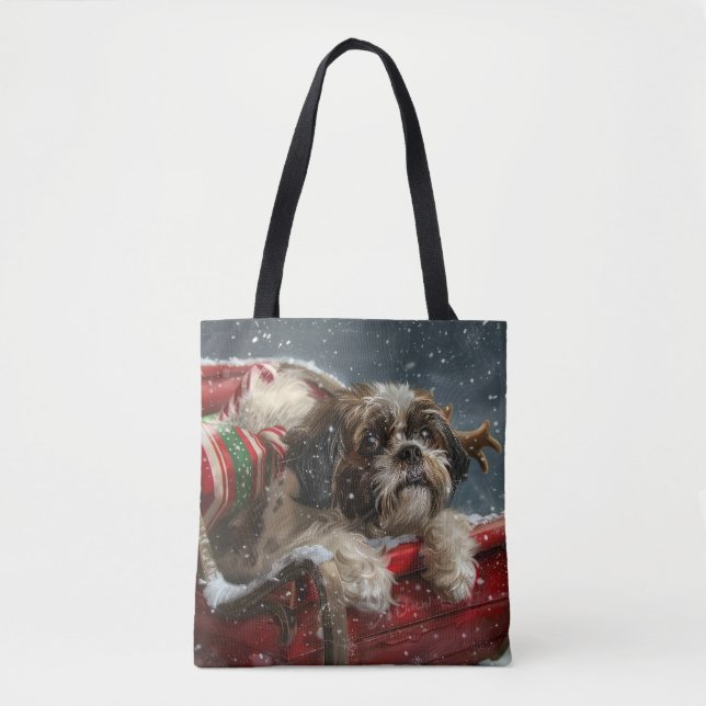 Shih Tzu Dog Christmas Festive Tote Bag (Front)