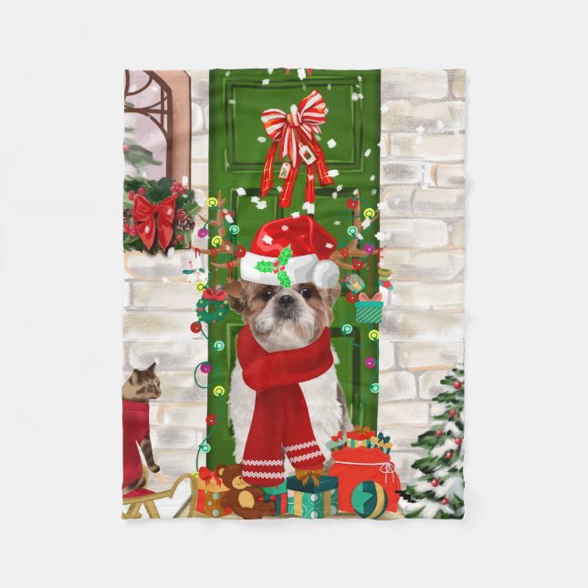 Shih Tzu Dog Christmas  Fleece Blanket (Front)