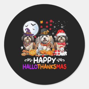 Shih Tzu Dog Christmas Happy Hallothankmas Thanksg Classic Round Sticker