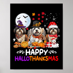 Shih Tzu Dog Christmas Happy Hallothankmas Thanksg Poster