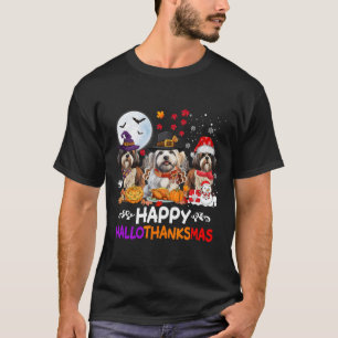 Shih Tzu Dog Christmas Happy Hallothankmas Thanksg T-Shirt