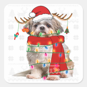 Shih Tzu Dog Christmas Light Funny Puppy Pet Lover Square Sticker