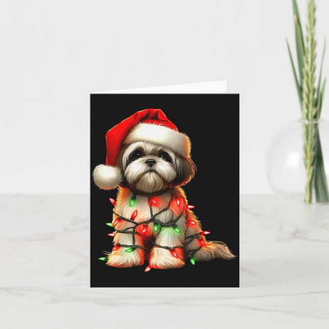 Shih Tzu Dog Christmas Lights Santa Hat Dog Lover  Card (Front)