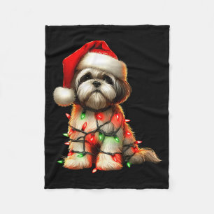 Shih Tzu Dog Christmas Lights Santa Hat Dog Lover  Fleece Blanket