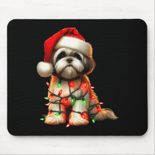 Shih Tzu Dog Christmas Lights Santa Hat Dog Lover Mouse Mat