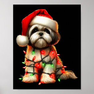 Shih Tzu Dog Christmas Lights Santa Hat Dog Lover  Poster