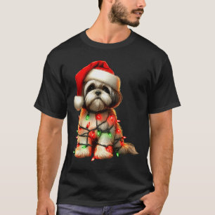 Shih Tzu Dog Christmas Lights Santa Hat Dog Lover T-Shirt