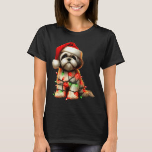 Shih Tzu Dog Christmas Lights Santa Hat Dog Lover T-Shirt