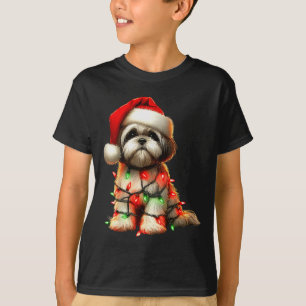 Shih Tzu Dog Christmas Lights Santa Hat Dog Lover T-Shirt