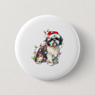 Shih Tzu Dog Christmas Lights Xmas Cute  6 Cm Round Badge
