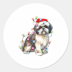 Shih Tzu Dog Christmas Lights Xmas Cute Classic Round Sticker