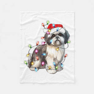 Shih Tzu Dog Christmas Lights Xmas Cute Fleece Blanket