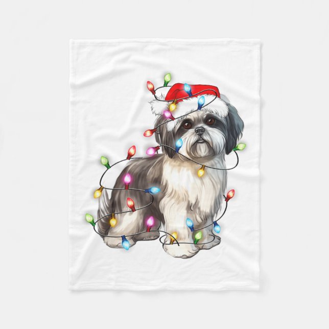 Shih Tzu Dog Christmas Lights Xmas Cute  Fleece Blanket (Front)