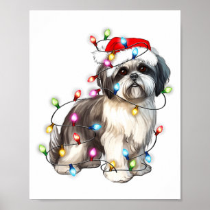 Shih Tzu Dog Christmas Lights Xmas Cute  Poster