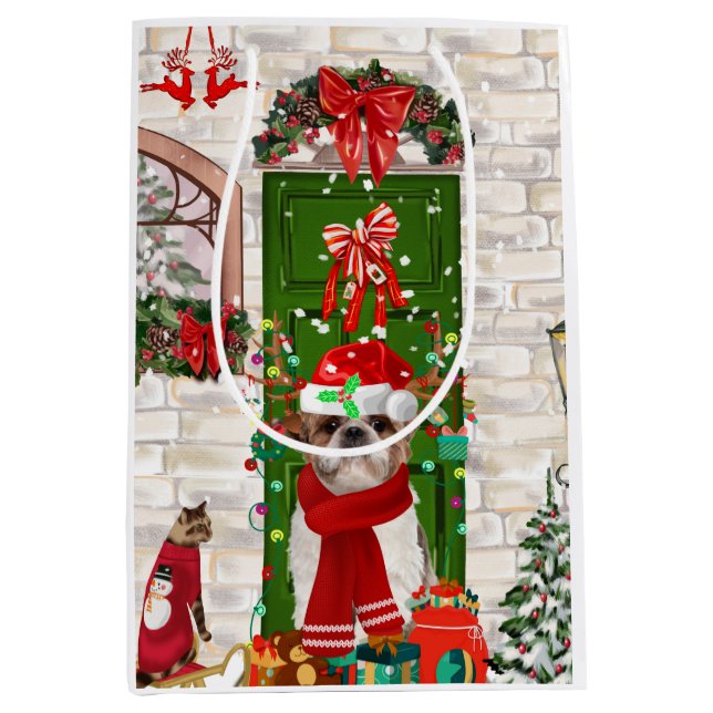 Shih Tzu Dog Christmas  Medium Gift Bag (Front)