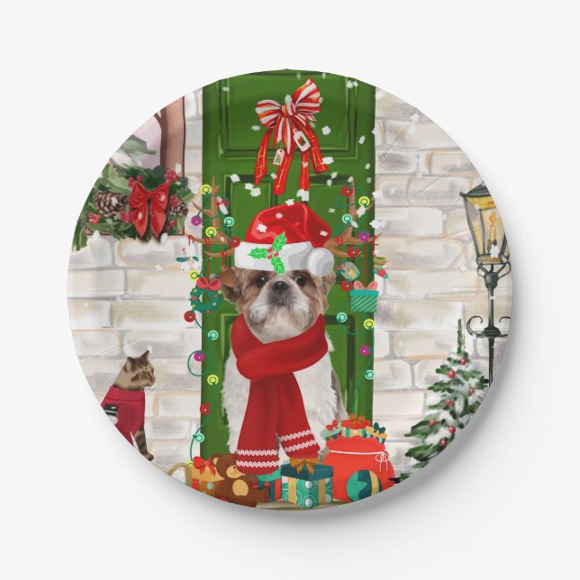 Shih Tzu Dog Christmas  Paper Plate (Front)