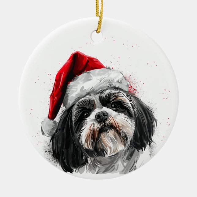 Shih Tzu Dog Christmas Personalized Ceramic Tree Decoration (Front)