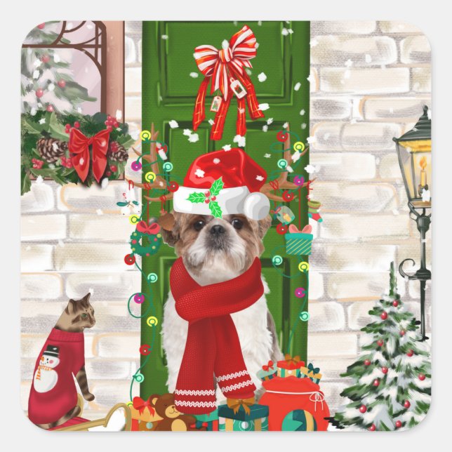 Shih Tzu Dog Christmas  Square Sticker (Front)
