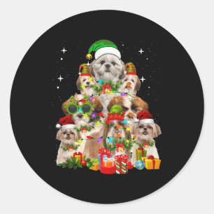 Shih Tzu Dog Christmas Tree Classic Round Sticker