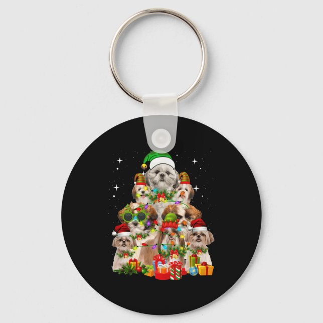 Shih Tzu Dog Christmas Tree  Key Ring (Front)