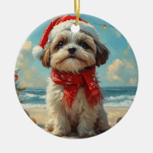 Shih Tzu Dog Christmas Vintage Beach Ceramic Tree Decoration