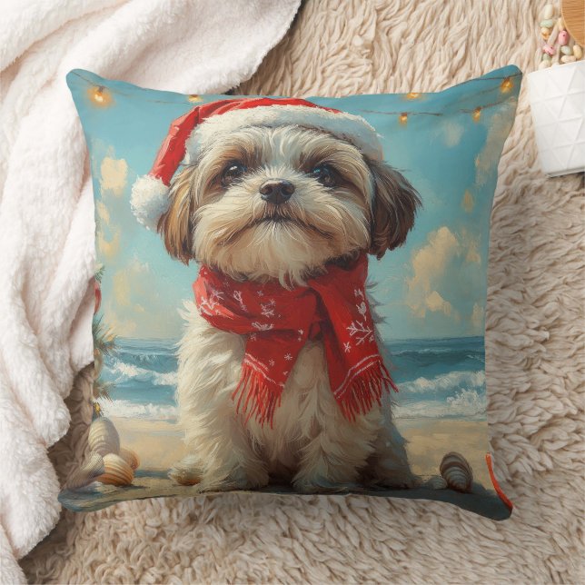 Shih Tzu Dog Christmas Vintage Beach Cushion (Blanket)