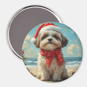 Shih Tzu Dog Christmas Vintage Beach Magnet