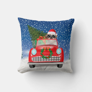 Shih Tzu Dog Driving Car In Snow Christmas Cushion