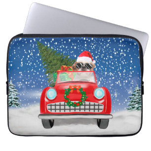 Shih Tzu Dog Driving Car In Snow Christmas Laptop Sleeve