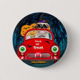 Shih Tzu Dog Driving Car Scary Halloween 6 Cm Round Badge