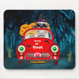 Shih Tzu Dog Driving Car Scary Halloween Mouse Mat