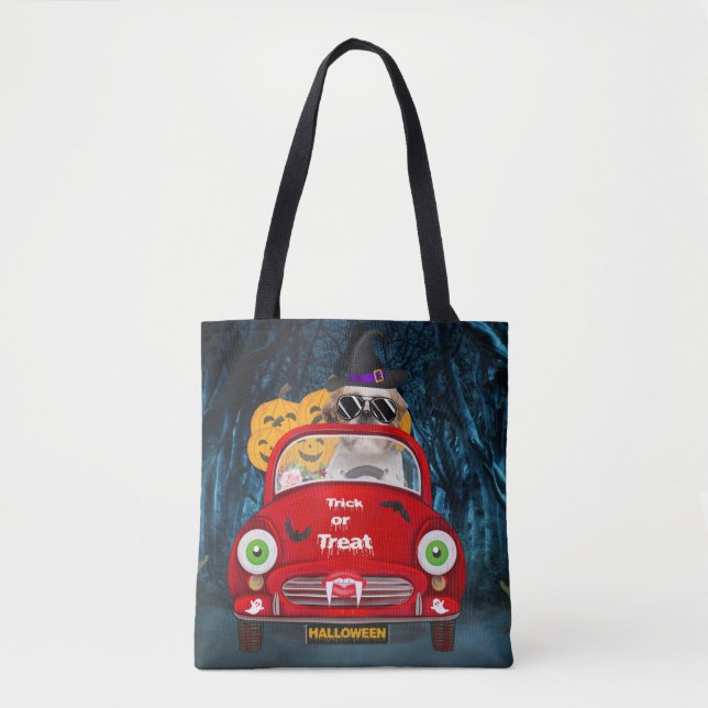 Shih Tzu Dog Driving Car Scary Halloween  Tote Bag (Front)