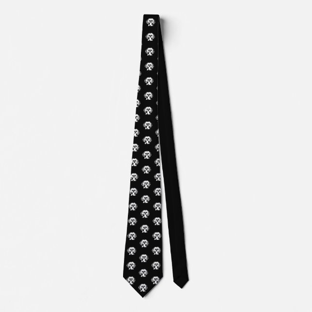 Shih Tzu Dog Face B&W Pop Art Tiled Neck Tie (Front)