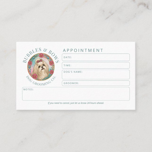 Shih Tzu Dog Grooming Appointment Card (Front)